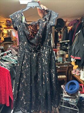Eliza J Black Lace Fit-and-Flare Cocktail Dress